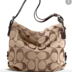 Brand New Coach Signature Tan and Brown Crossbody Duffle Bag NWT $328 F15067